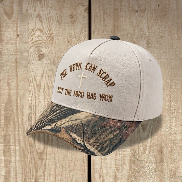 Christianartworkshop Arch Scripture Cross Motif THE DEVIL CAN SCRAP BUT THE LORD HAS WON Embroidery Washed Baseball Cap - image 11