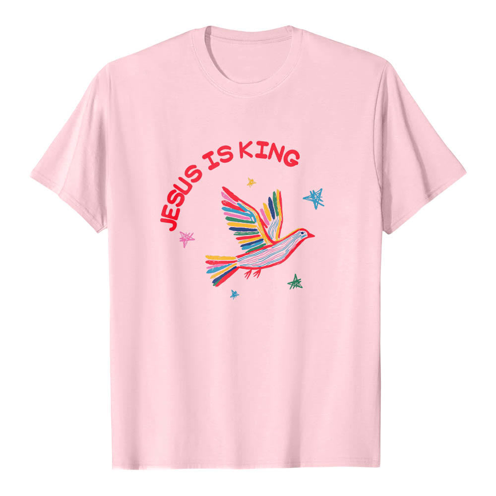 Christianartworkshop Curved Jesus Is King Letter Hand Drawn Dove Star Accent Front Print Classic T-Shirt - Pink - 2XL - image 24