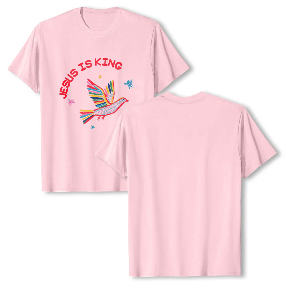 Christianartworkshop Curved Jesus Is King Letter Hand Drawn Dove Star Accent Front Print Classic T-Shirt - image 26