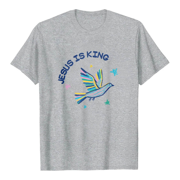 Christianartworkshop Curved Jesus Is King Letter Hand Drawn Dove Star Accent Front Print Classic T-Shirt - Grey - 2XL - image 15