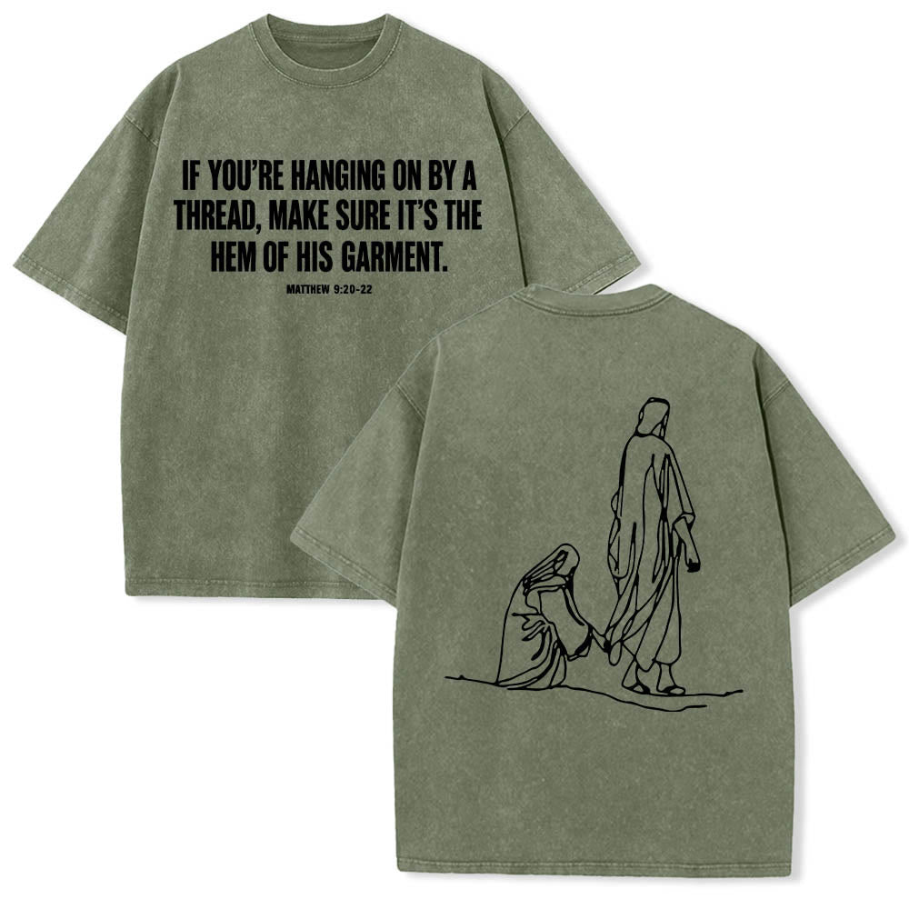 Christianartworkshop Matthew 9:20‑22 Faith Quote Front Bleeding Woman Touch Christ Robe Line Art Rear Print Washed T‑Shirt - Army Green - 5XL - image 24