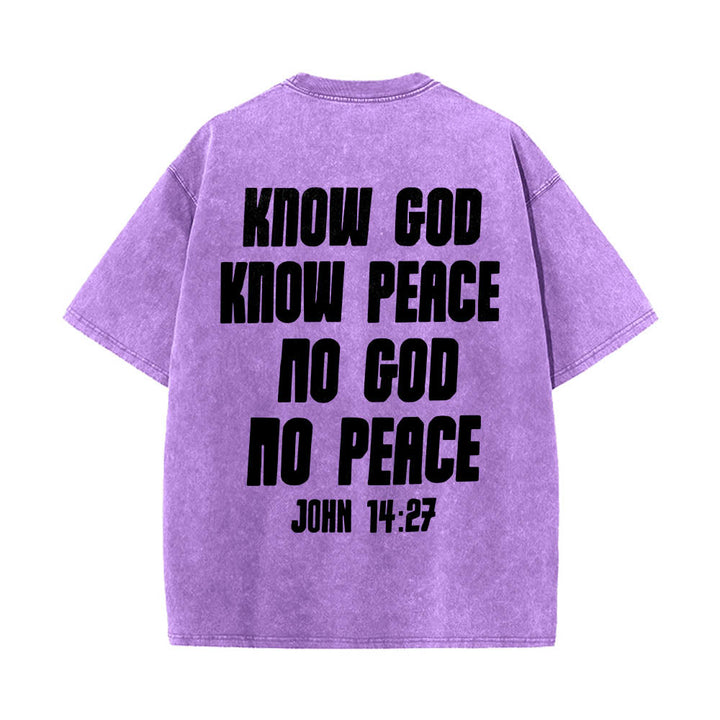 Christianartworkshop Thorn Crown Jesus Bust Front Know God Know Peace John 14:27 Rear Dual Side Print Washed T‑Shirt - image 20