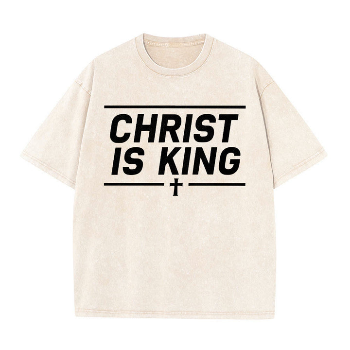 Christianartworkshop Double Horizontal Line Framed Christ Is King Centered Cross Front Print Washed T‑Shirt - Beige - 5XL - image 2