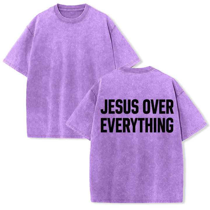 Christianartworkshop Two-Line Bold Jesus Over Everything Rear Block Letter Print Washed T‑Shirt - image 13