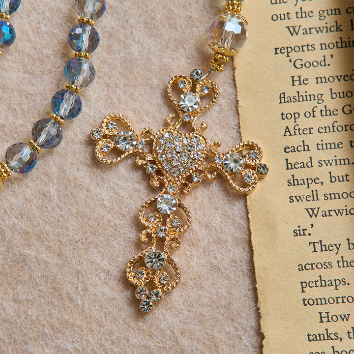 Christianartworkshop Iridescent Blue Beads Rosary With Our Lady of Aparecida & Rhinestone Crucifix: Custom Name Bead Keepsake For Chapel - image 10