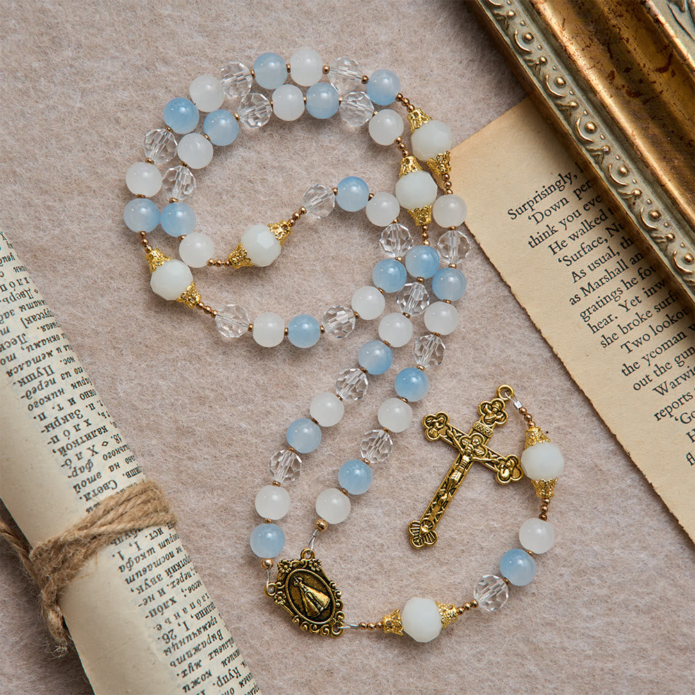 Christianartworkshop Cool Summer Glass Rosary With Faceted Glass & Our Lady of Aparecida Medallion - image 2