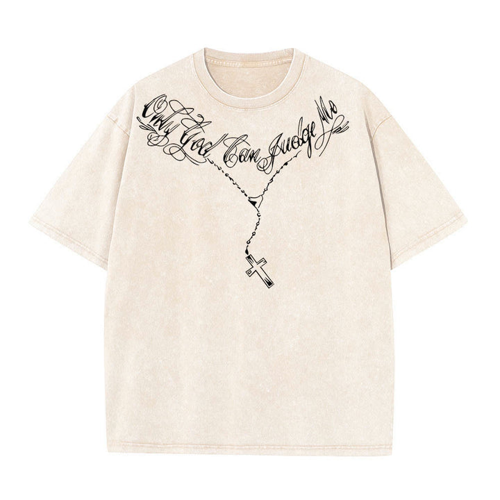 Christianartworkshop Front Cursive Slogan Rosary Cross Chain Back Thorn Crown Praying Jesus Line Washed T‑Shirt - image 4