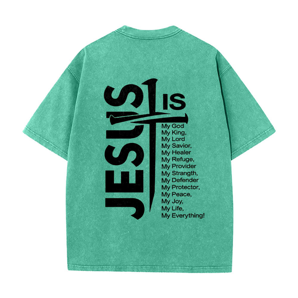 Christianartworkshop Front Mini Emblem Back Large Jesus Cross Attribute List Dual-Side Print Washed T‑Shirt - image 17
