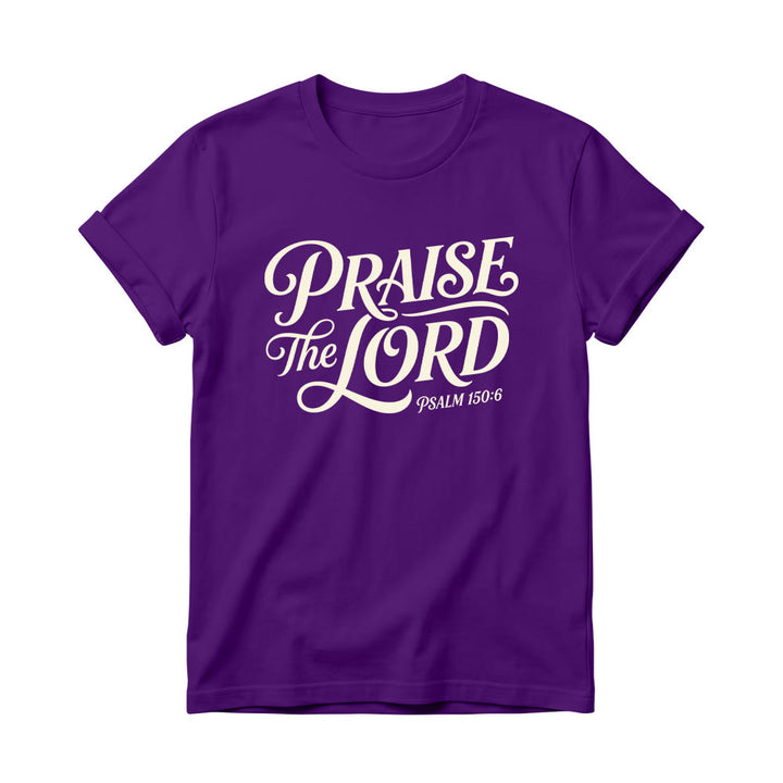Christianartworkshop Ornate Curly Script Praise The Lord Psalm 150:6 Women’s Crewnecks T-shirt - Purple - 4XL - image 12