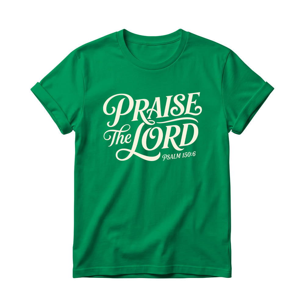 Christianartworkshop Ornate Curly Script Praise The Lord Psalm 150:6 Women’s Crewnecks T-shirt - Green - 4XL - image 16