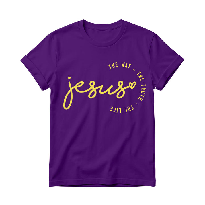 Christianartworkshop Handwritten Jesus Heart Accent Curved Arc The Way The Truth The Life Women’s Crewnecks T-shirt - Purple - 4XL - image 12