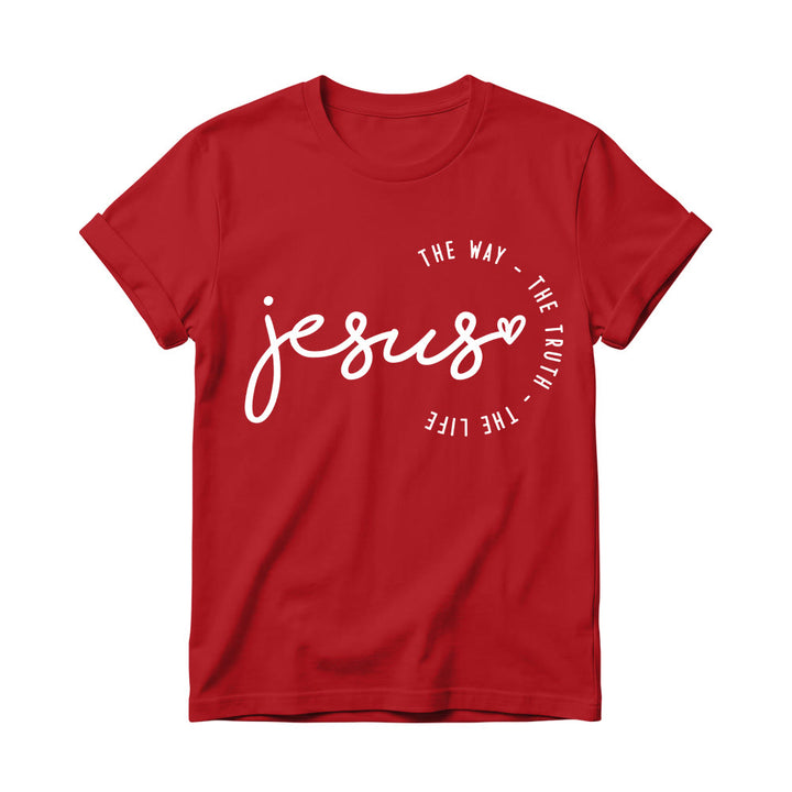 Christianartworkshop Handwritten Jesus Heart Accent Curved Arc The Way The Truth The Life Women’s Crewnecks T-shirt - Red - 4XL - image 14