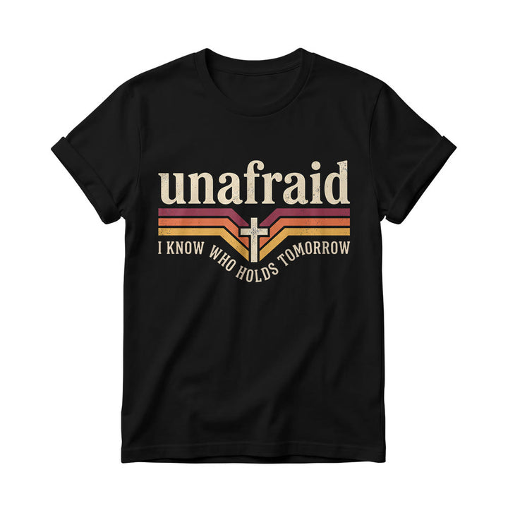 Christianartworkshop Retro Striped Cross Unafraid Curved Bottom Slogan Women’s Crewnecks T-shirt - Black - 4XL - image 2