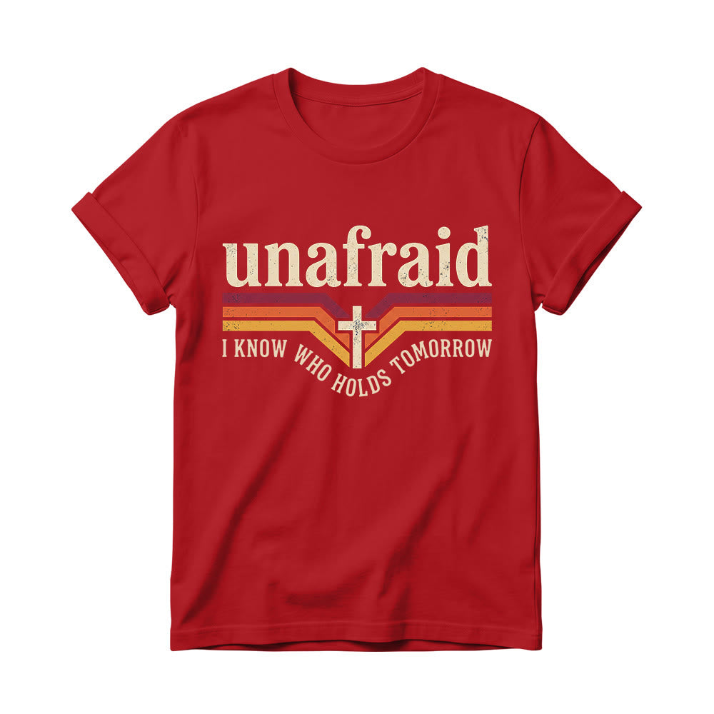 Christianartworkshop Retro Striped Cross Unafraid Curved Bottom Slogan Women’s Crewnecks T-shirt - Red - 4XL - image 14