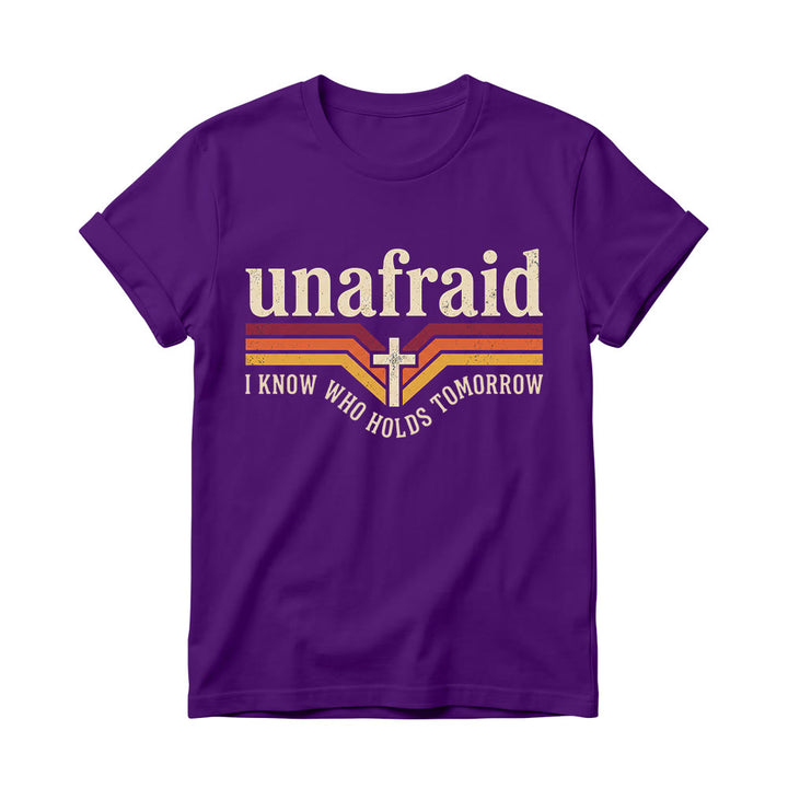 Christianartworkshop Retro Striped Cross Unafraid Curved Bottom Slogan Women’s Crewnecks T-shirt - Purple - 4XL - image 12