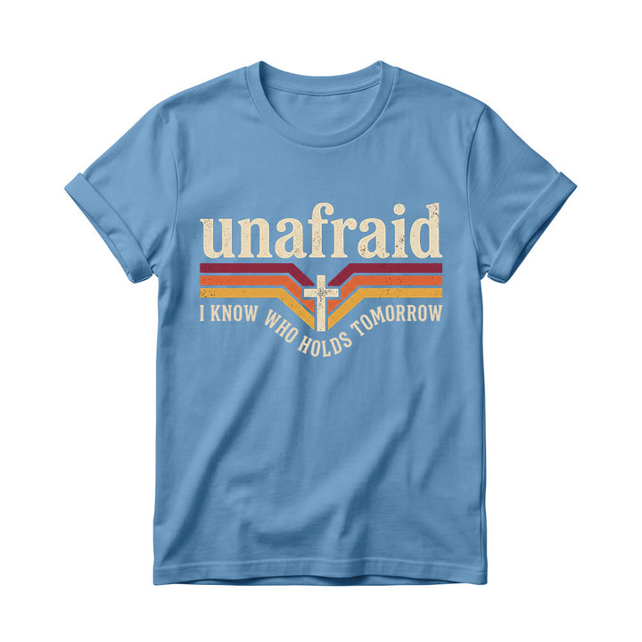 Christianartworkshop Retro Striped Cross Unafraid Curved Bottom Slogan Women’s Crewnecks T-shirt - Blue - 4XL - image 0