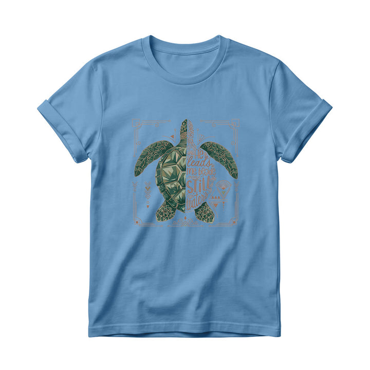 Christianartworkshop Split Geometric Sea Turtle Ornate Border Psalm Devotional Phrase Women’s Crewnecks T-shirt - Blue - 4XL - image 0