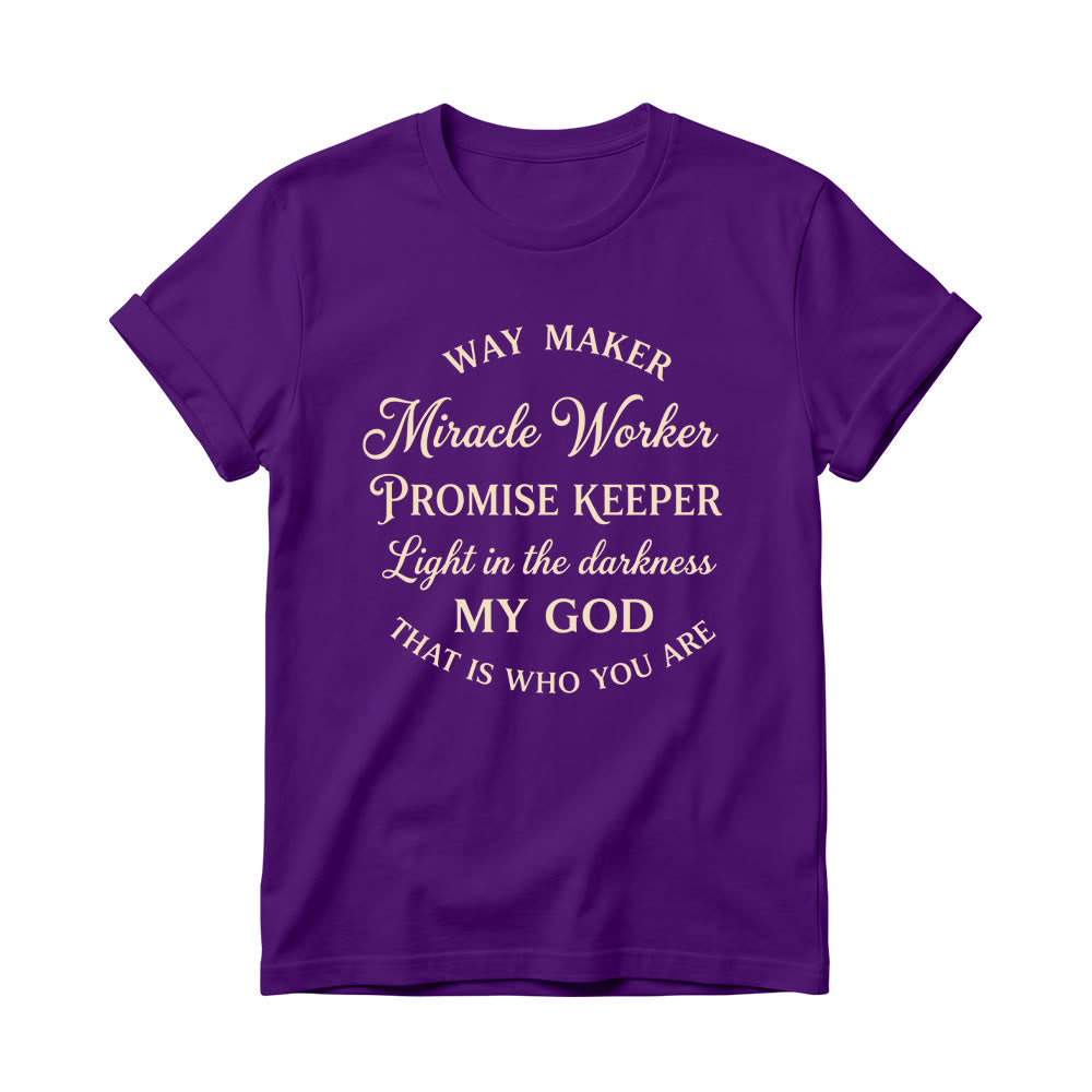 Christianartworkshop Arc Arranged Way Maker Miracle Worker Vintage Curly Script Women’s Crewnecks T-shirt - Purple - 4XL - image 0
