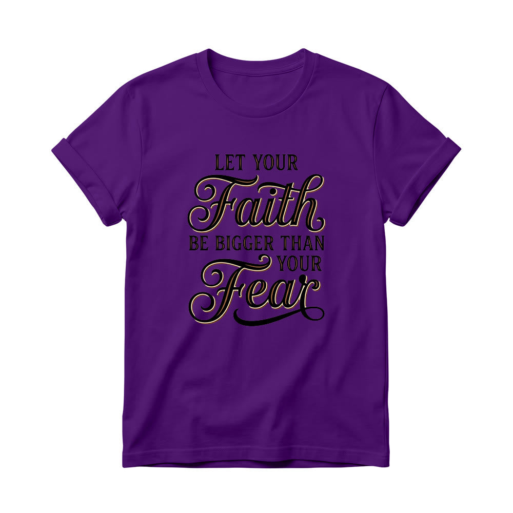 Christianartworkshop Decorative Cursive Key Faith & Fear Word Accent Casual Women’s Crewnecks T-shirt - Purple - 4XL - image 3