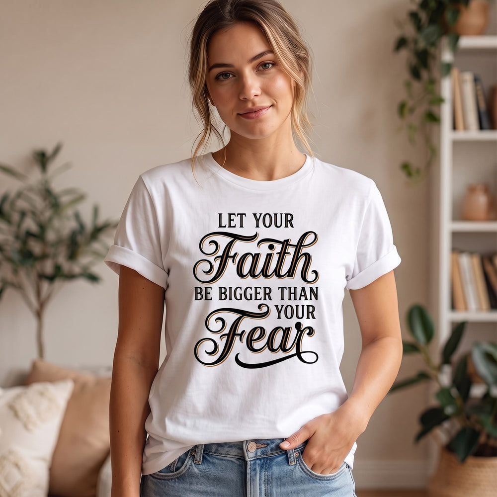 Christianartworkshop Decorative Cursive Key Faith & Fear Word Accent Casual Women’s Crewnecks T-shirt - image 1
