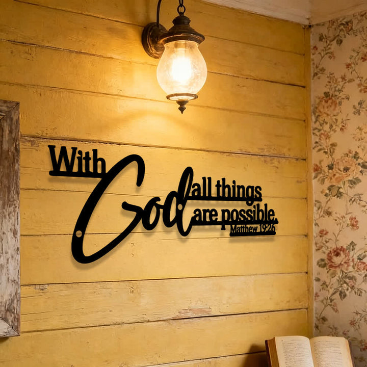 Christianartworkshop Mathew 19:26 Scripture With God All Things Are Possible Metal Wall Decor - image 1