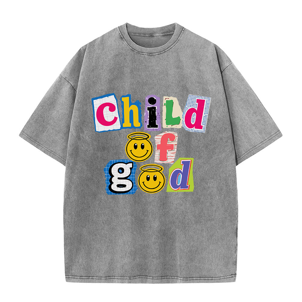 Christianartworkshop Cutout Collage Child Of God Smiley Face Inlay Front Print Washed T‑Shirt - Grey - 5XL - image 3