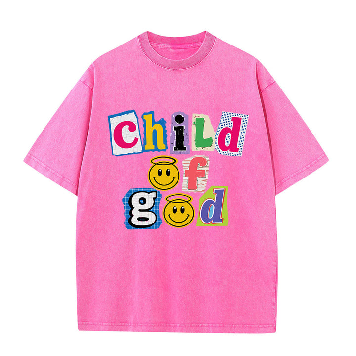 Christianartworkshop Cutout Collage Child Of God Smiley Face Inlay Front Print Washed T‑Shirt - Pink - 5XL - image 7