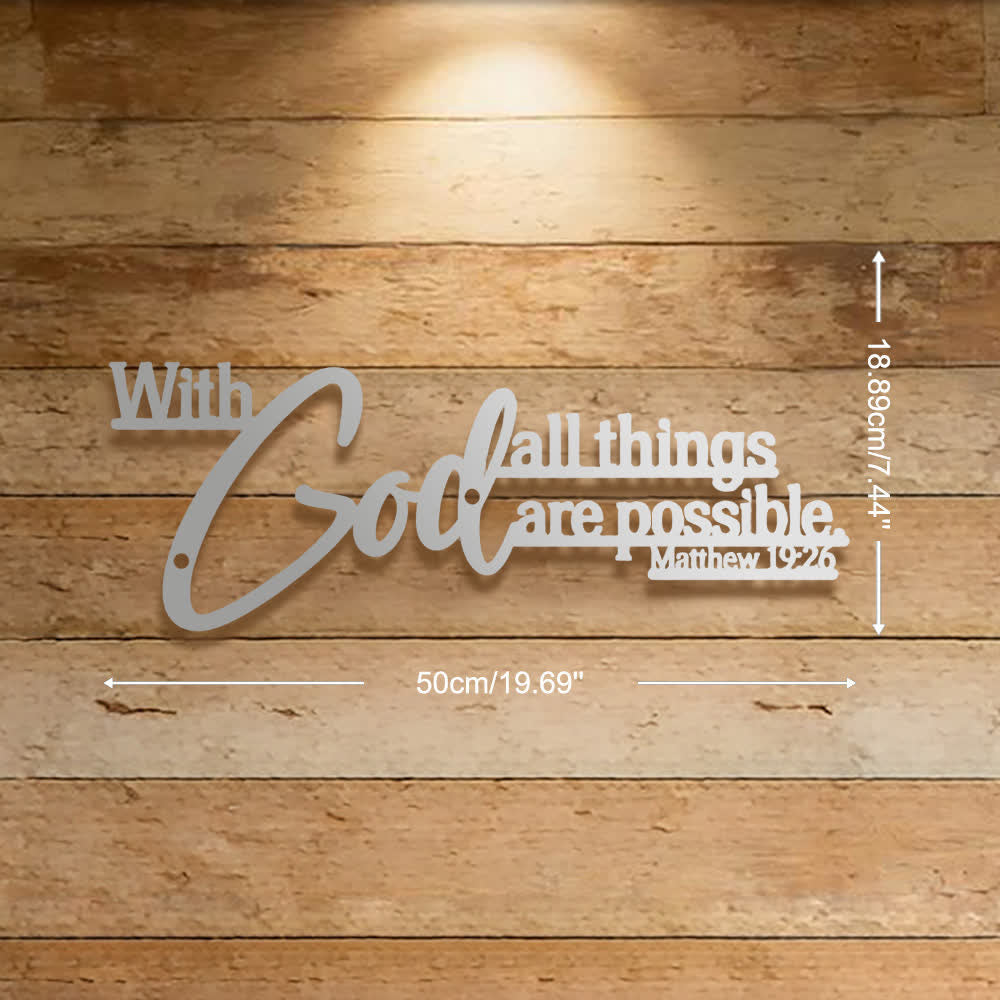 Christianartworkshop Mathew 19:26 Scripture With God All Things Are Possible Metal Wall Decor - Silver - 19.69''*7.44''*0.06''/50*18.89*0.12cm - image 23