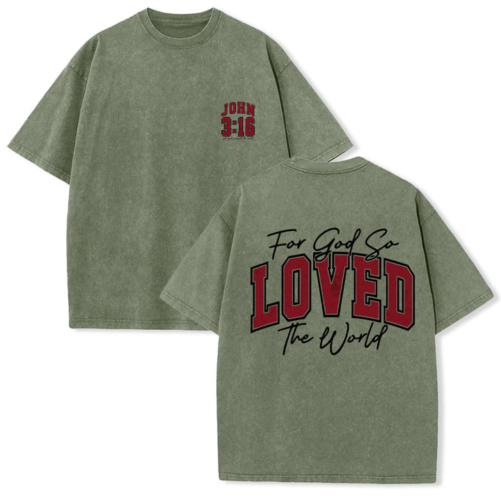 Christianartworkshop Left Chest John 3:16 Varsity Font Back For God So Loved The World Washed T‑Shirt - Army Green - 5XL - image 24