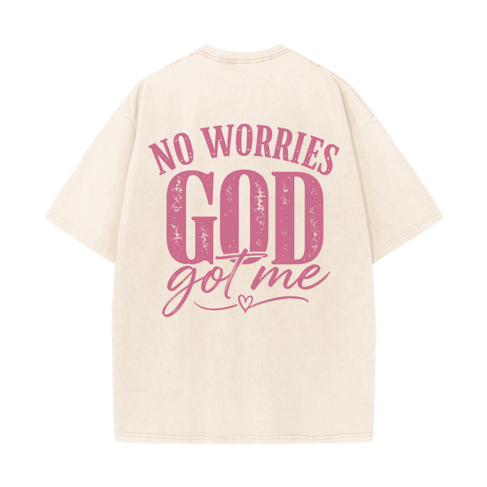 Christianartworkshop Left Chest Unafraid Cross Accent Back No Worries God Got Me Heart Detail Washed T‑Shirt - image 17