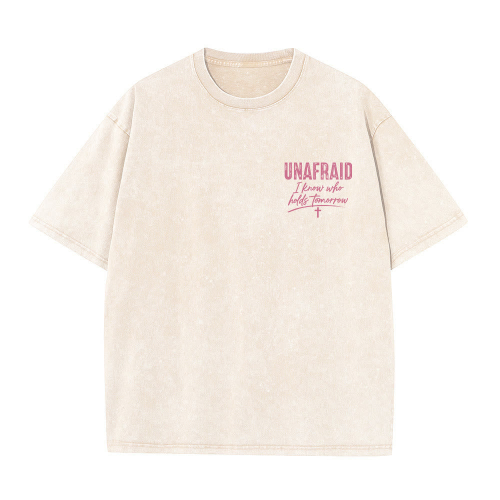 Christianartworkshop Left Chest Unafraid Cross Accent Back No Worries God Got Me Heart Detail Washed T‑Shirt - image 16