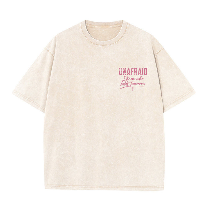 Christianartworkshop Left Chest Unafraid Cross Accent Back No Worries God Got Me Heart Detail Washed T‑Shirt - image 16