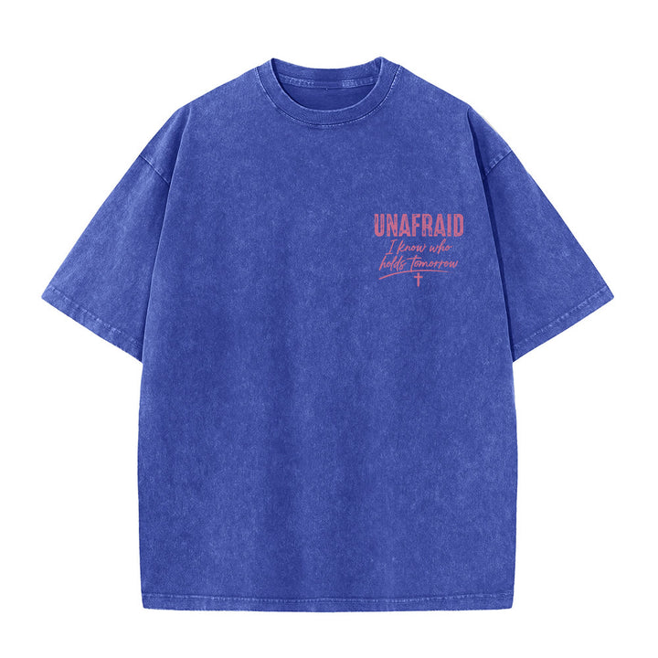 Christianartworkshop Left Chest Unafraid Cross Accent Back No Worries God Got Me Heart Detail Washed T‑Shirt - image 1