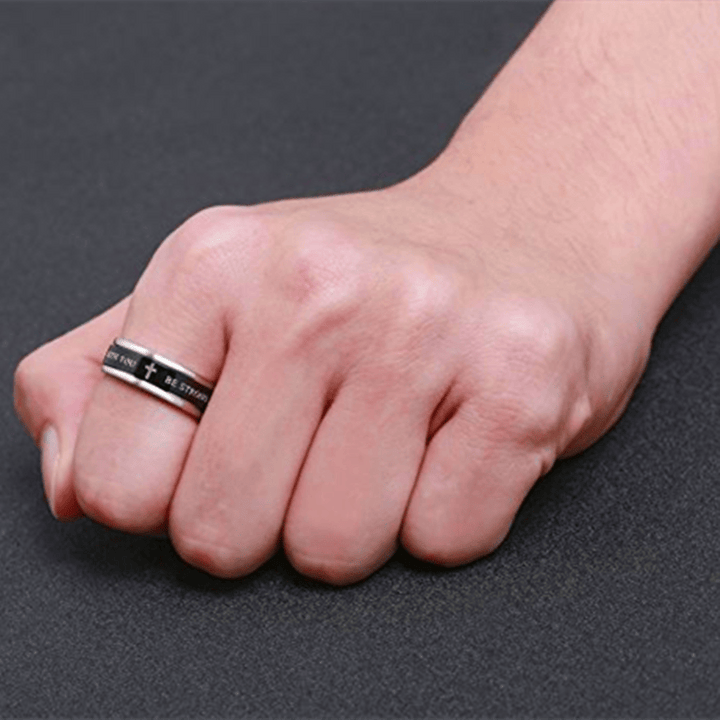 Christianartworkshop Engraved Cross Scripture Rotatable Anxiety Relief Wide Band Ring: Timeless Emblem of Unshakable Sacred Faith - image 2