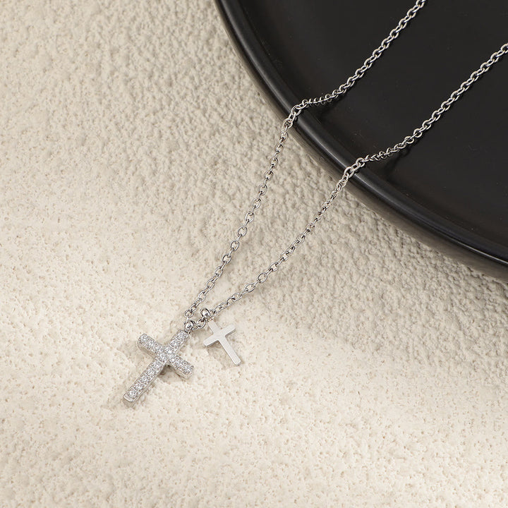 Christianartworkshop Dual-Layer Mini Cross Pendant Stacked Necklace: Timeless Emblem of Gentle Heavenly Guardianship - Silver - image 4