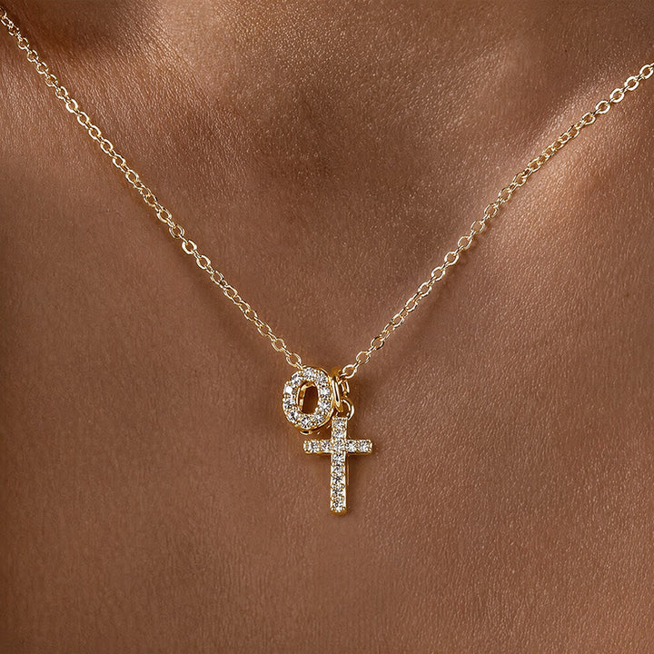Christianartworkshop Custom Initial Letter A-Z Rhinestone Accent Cross Dual Charm Pendant Necklace: Timeless Emblem of Gentle Heavenly Guardianship - O - image 16