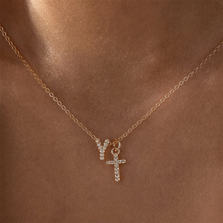 Christianartworkshop Custom Initial Letter A-Z Rhinestone Accent Cross Dual Charm Pendant Necklace: Timeless Emblem of Gentle Heavenly Guardianship - Y - image 26