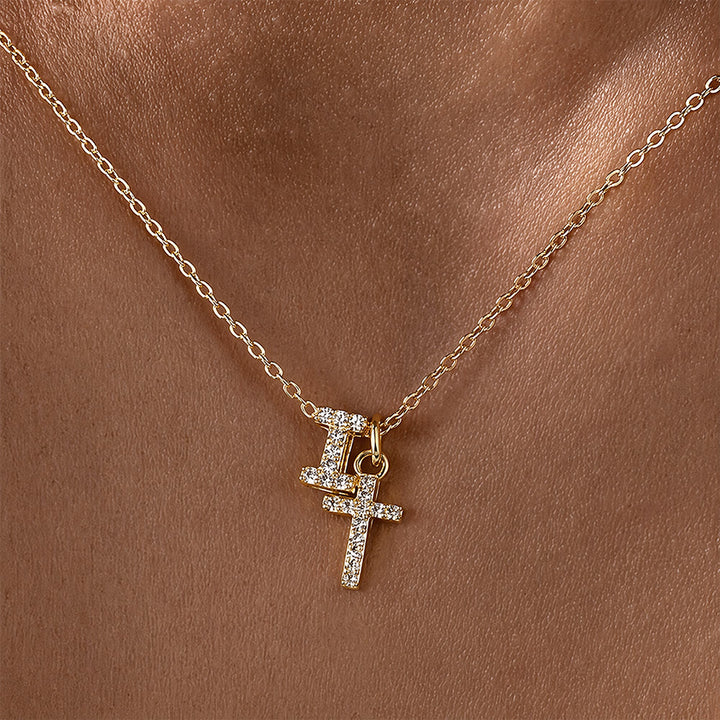 Christianartworkshop Custom Initial Letter A-Z Rhinestone Accent Cross Dual Charm Pendant Necklace: Timeless Emblem of Gentle Heavenly Guardianship - I - image 10
