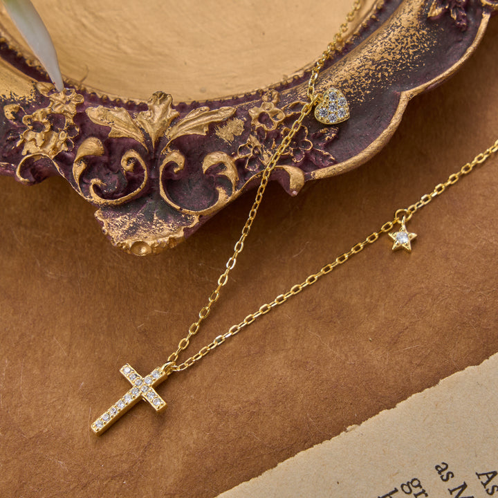 Christianartworkshop Dainty Sterling Silver Paved Accent Small Cross Daily Layering Necklace: Timeless Emblem of Gentle Heavenly Guardianship - image 3