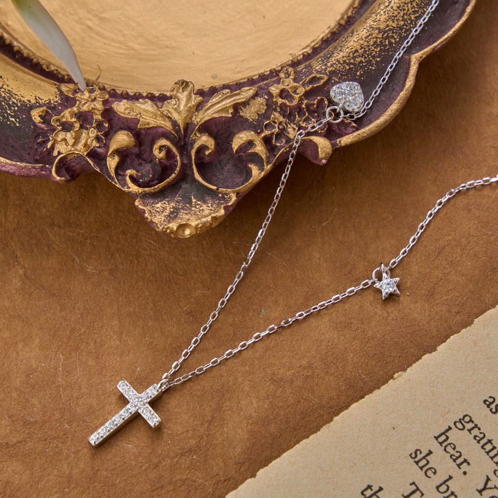 Christianartworkshop Dainty Sterling Silver Paved Accent Small Cross Daily Layering Necklace: Timeless Emblem of Gentle Heavenly Guardianship - image 5