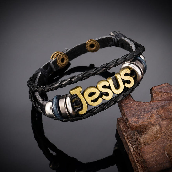 Christianartworkshop Jesus Letter Accent Woven Dual-Layer Adjustable Bracelet: Timeless Emblem of Gentle Heavenly Guardianship - image 3