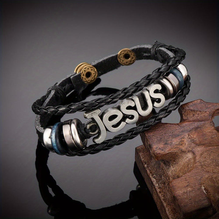 Christianartworkshop Jesus Letter Accent Woven Dual-Layer Adjustable Bracelet: Timeless Emblem of Gentle Heavenly Guardianship - Silver - image 6
