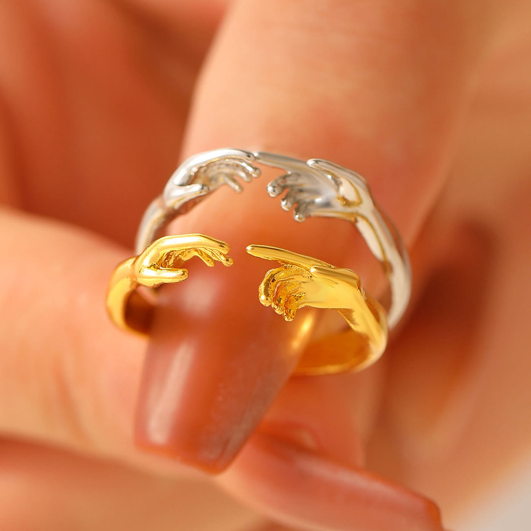 Christianartworkshop Creation of Adam Touching Hands Open Adjustable Faith Ring: Timeless Emblem of Gentle Heavenly Guardianship - image 0