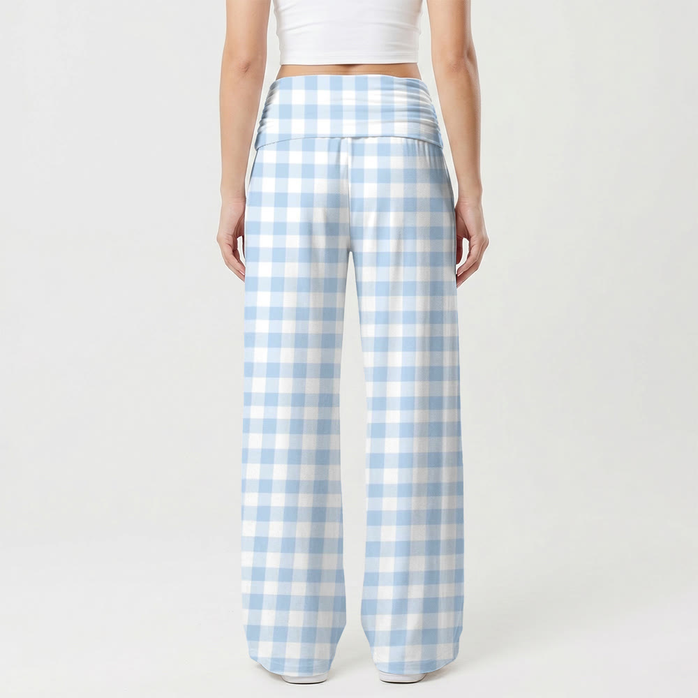 Christianartworkshop Light Gingham Check Allover Print Halo Virgin Mary Floral Bow Panel High Waist Wide Leg Pants - image 1
