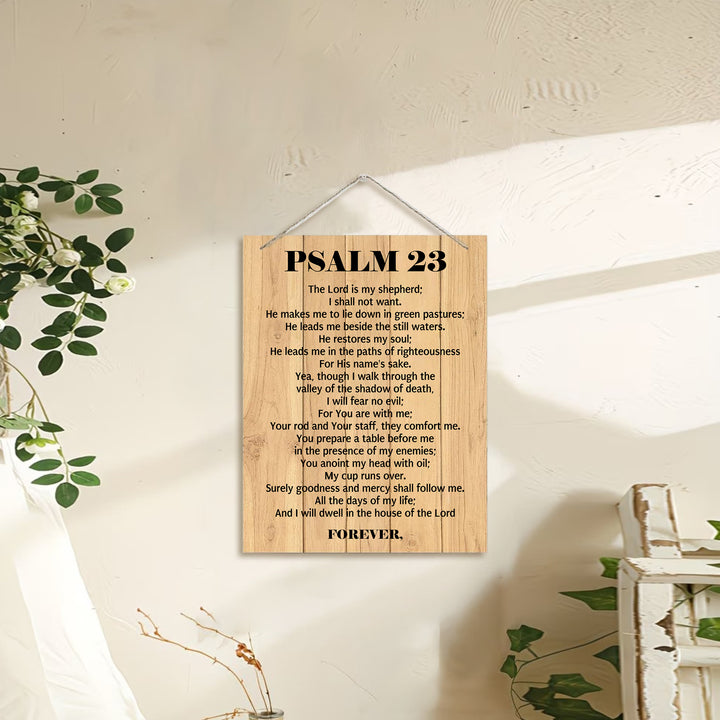 Christianartworkshop Psalm 23 Full Scripture Rustic Plank Wooden Wall Decor: Emblem of Divine Shepherdly Protection - image 0