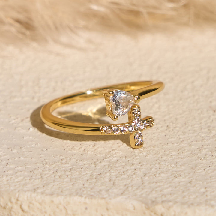 Christianartworkshop Two-Color Adjustable Ring with Paved Cross & Heart Zircon Accents: A Reminder of Sacred Grace - image 3