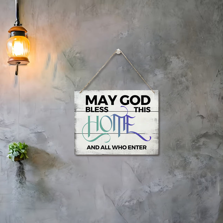 Christianartworkshop May God Bless This Home Distressed White Wooden Wall Decor: Emblem of Household Divine Blessing - image 3