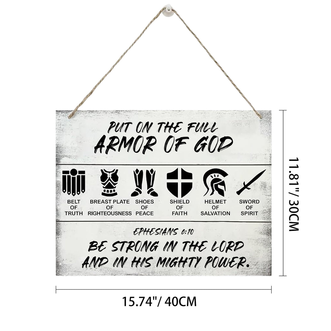 Christianartworkshop Put On The Full Armor of God White Distressed Wooden Wall Decor: Emblem of Spiritual Battle Fortitude - 15.75''*11.81''*0.2''/40*30*0.5cm - image 5