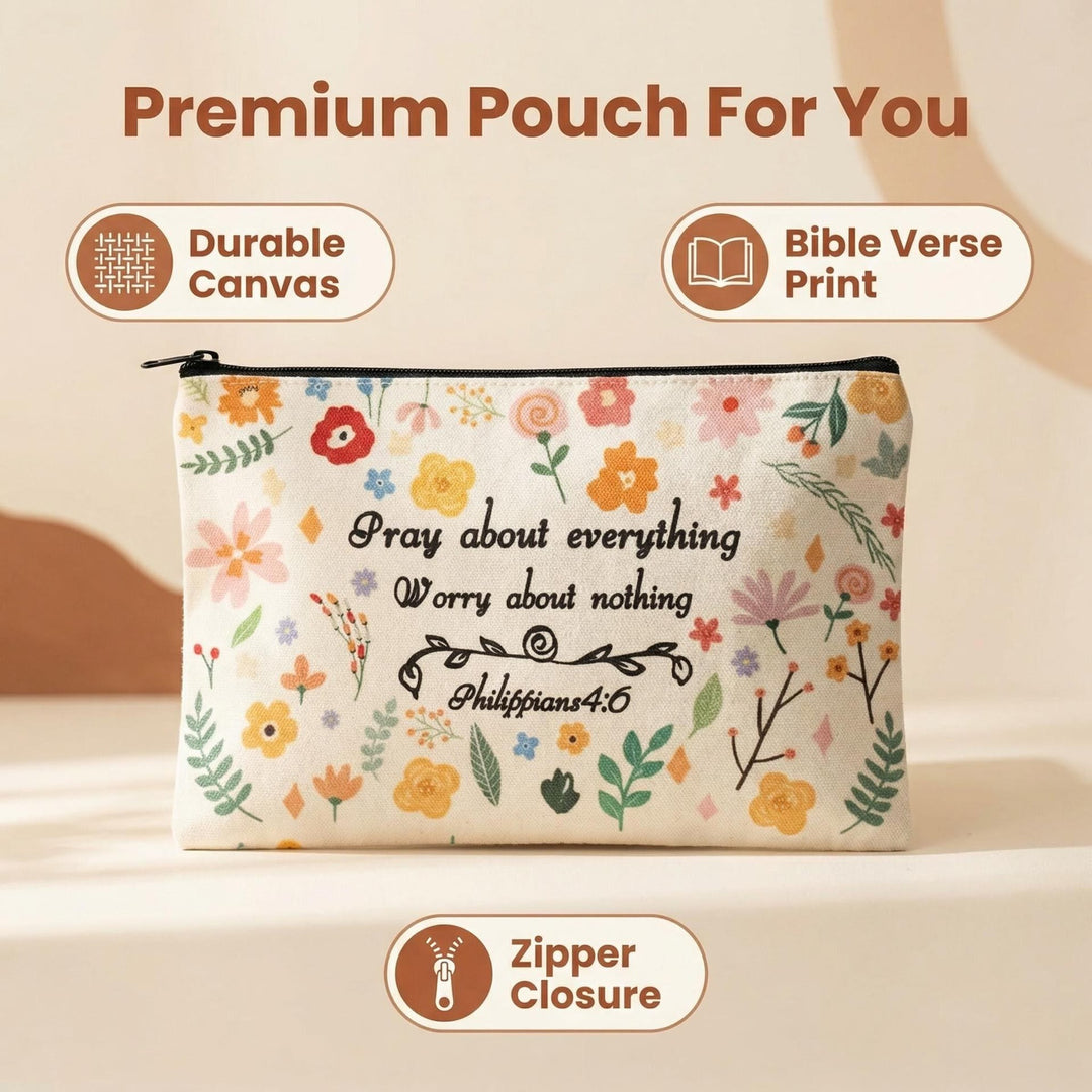 Christianartworkshop Philippians 4:6 Floral Scripture Pray About Everything Travel Cosmetic Bag: Embrace His Peace in Daily Life - image 3