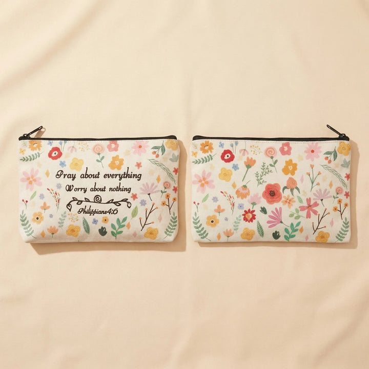 Christianartworkshop Philippians 4:6 Floral Scripture Pray About Everything Travel Cosmetic Bag: Embrace His Peace in Daily Life - image 1